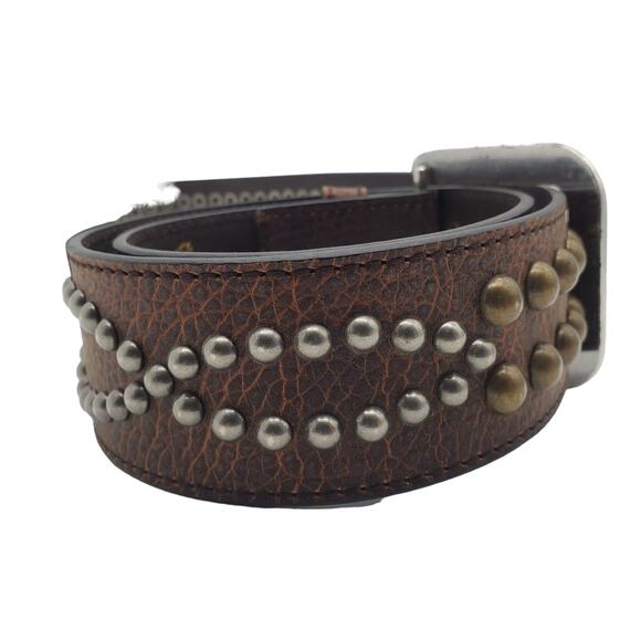 Ariat Brown Pebbled Leather Belt Gold & Silver Studded 30/75 Western Unisex - Picture 12 of 13